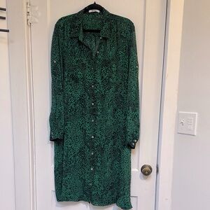 DKNYC Sheer Animal Print Green Button-Up Dress
